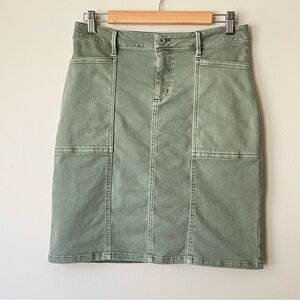 J.Jill Denim Skirt Size 4 Sage Green Stretch Pockets Above Knee Classic Casual
